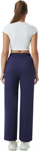 Vista 3 de keriffe Pijamas casuales para mujer, pantalones de yoga de pierna ancha, cintura alta, cordón ajustable, pantalones deportivos de entrenamiento