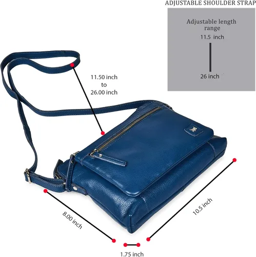 Vista 2 de Bolso cruzados pequeño y cartera de cuero auténtico granulado suave, bolso de hombro cruzado tipo bandolera de calidad prémium y triple cremallera
