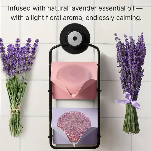 Vista 4 de Set de champú y acondicionador de lavanda en barra – Respetuoso con el medio ambiente, vegano, sin sulfatos ni aceite de palma – Aceites de argán