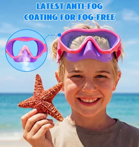 Vista 6 de Aegend Paquete de 2 gafas de natación para niños con cubierta de nariz para niños de 3 a 15 años, correa de tela tejida, antivaho 180° visión clara