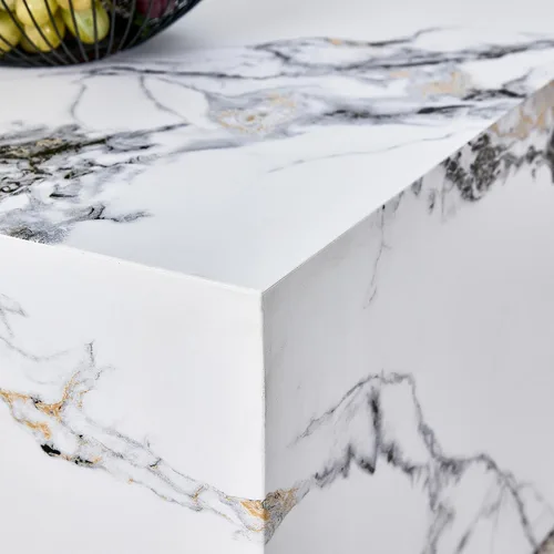 Vista 8 de Mesa de centro blanca de 39.3 pulgadas, moderna mesa central de mármol sintético de lujo, cubo rectangular minimalista, mesa de cóctel MDF, mesa
