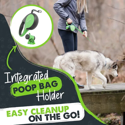 Vista 3 de Correa retráctil Mighty Paw con soporte incorporado para bolsas de excremento Correa retráctil para perros de 16' de largo para perros pequeños