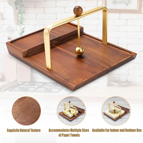 Vista 7 de Servilletero de madera con soporte para salero y pimentero, almacenamiento dos en uno para servilletas y botellas de condimentos, soporte