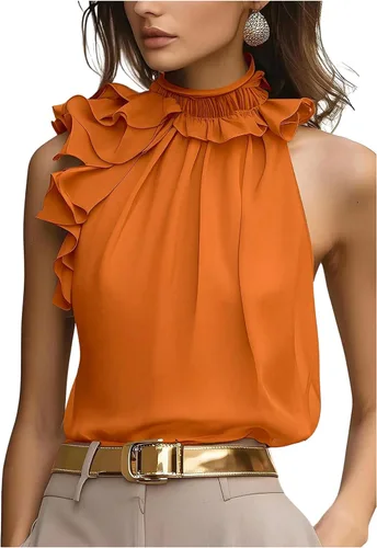 Vista 8 de SOLY HUX Blusa elegante con cuello halter para mujer Albaricoque puro