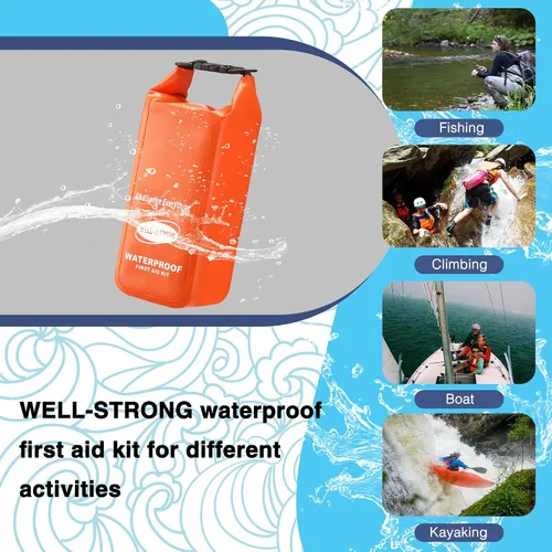 Vista 5 de Kit de primeros auxilios para lancha con herramientas de supervivencia, 123 piezas impermeables de emergencia con hebillas, accesorios compactos