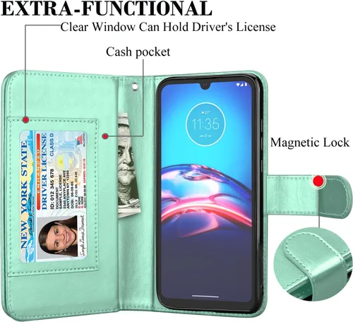 Vista 3 de Funda para Moto E 2020, para Motorola E 2020, Takfox de piel sintética con tarjetero de crédito con tapa [9 ranuras para tarjetas]