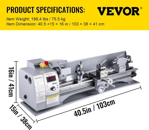 Vista 7 de VEVOR Torno de metal, Mini máquina de torno de 210x720, Cambio de velocidad variable de 2500 RPM, Mini torno de precisión de 750W, Torno de trabajo
