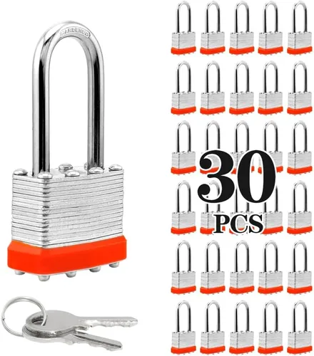 Vista 13 de ZonRo Candados de acero laminado con llave, cerraduras iguales con llave, 1-9/16 pulgadas de ancho, candados de grillete largo, paquete de 6, aro