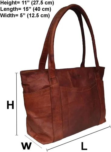 Vista 7 de Bolso de hombro para mujer, de piel auténtica, color marrón, para el día a día, Marrón