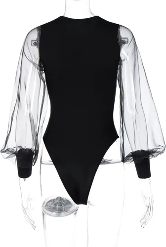 Vista 4 de Hilinker Body de malla transparente de manga larga para mujer, leotardo sexy
