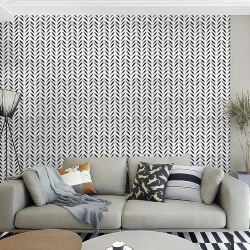 Vista 7 de Papel tapiz adhesivo autoadhesivo moderno en blanco y negro, grueso, impermeable, fácil de limpiar, decorativo, extraíble, espiga, para dormitorio