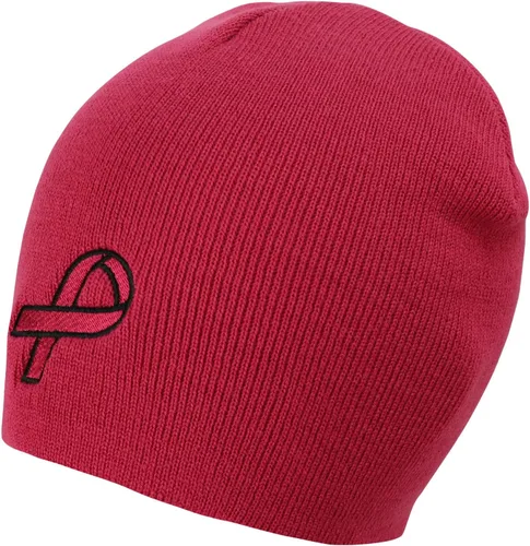 Vista 6 de Trendy Apparel Shop Breast Cancer Awareness Pink Ribbon Embroidered Knit Short Beanie Hat Black