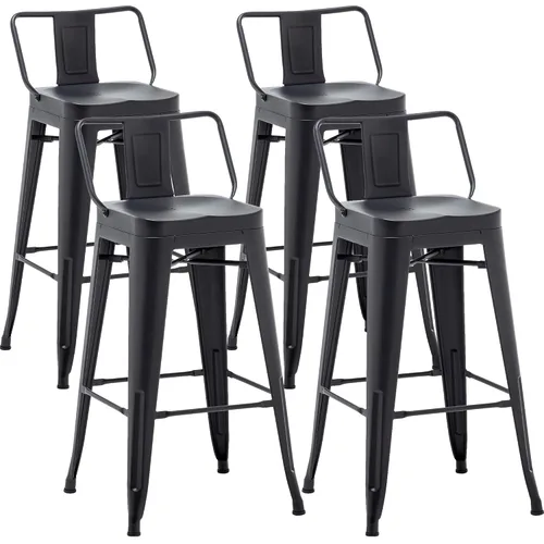 Vista 3 de Aklaus Juego de 4 taburetes de bar de metal de 24 pulgadas con respaldo, taburete de bar negro con respaldo, taburete de altura de barra de 24 Negro