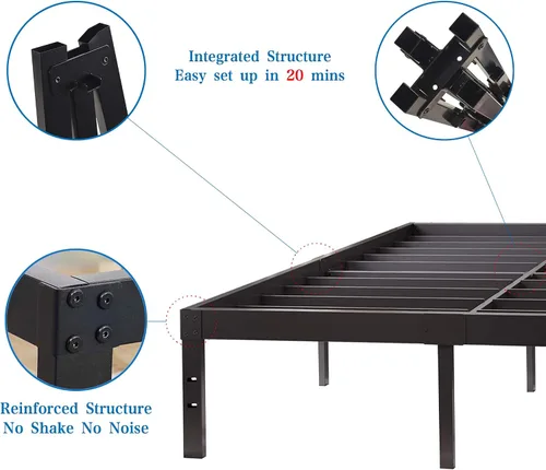 Vista 7 de Homdock Base de cama de tamaño matrimonial, base de colchón de plataforma de metal resistente de 16 pulgadas, estructura de acero resistente