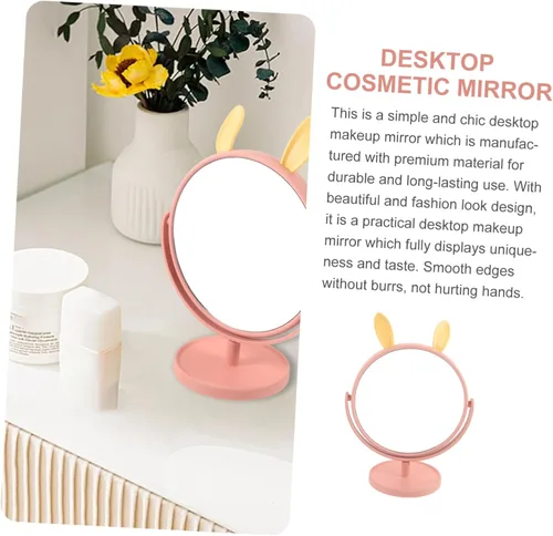 Vista 3 de LALAFINA Espejo de maquillaje para escritorio, con forma de orejas de conejo, cosmético de mesa para el hogar, dormitorio, baño, corte de pelo