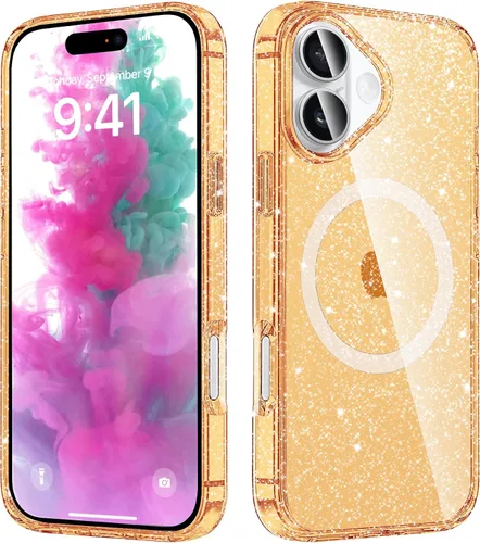 Vista 13 de Diseñada para iPhone Air, funda magnética con purpurina, compatible con carga inalámbrica, parte trasera brillante antiarañazos, a prueba de golpes