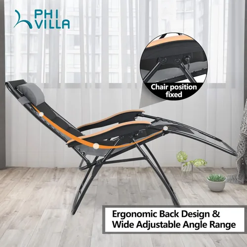 Vista 6 de PHI VILLA Silla XL de gravedad cero de gran tamaño, acolchada, reclinable, de gran tamaño, con soporte para tazas, soporta 350 libras (gris)