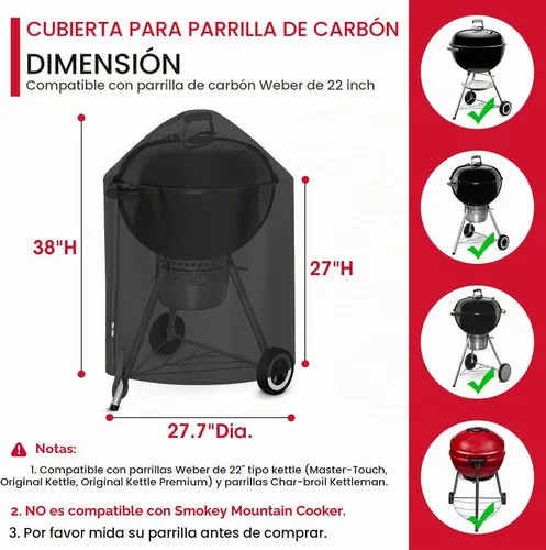 Vista 2 de Unicook Cubierta Redonda para Parrilla de Carboncillo Compatible con Parrilla Weber de 22 Pulgadas, Resistente al Agua, Resistente al