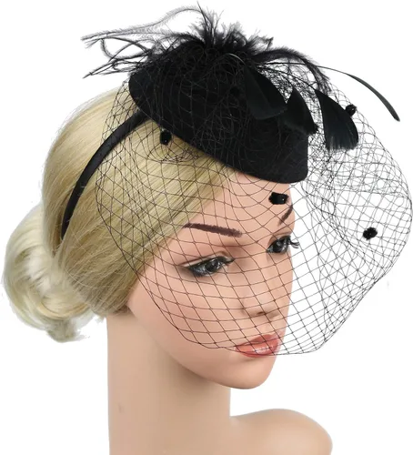 Vista 5 de Toliebe Tocado vintage con velo para mujer, con clip para fiesta de té, bodas, cócteles