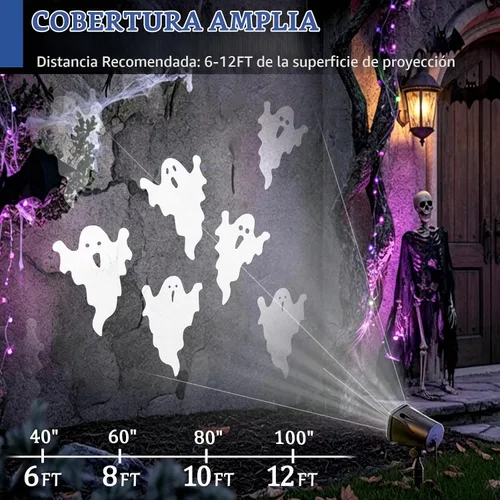 Vista 3 de EAMBRITE - Proyector de luces de Halloween, proyector de fantasmas giratorio para decoración de Halloween al aire libre, proyector de fantasmas
