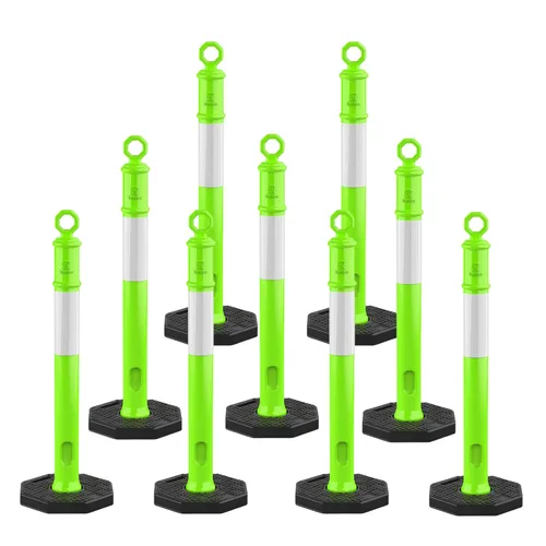 Vista 10 de RoadHero Juego de 3 postes delineadores de 45 pulgadas con base, conos delineadores de tráfico de lima verde con cuellos reflectantes