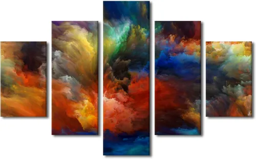 Vista 44 de Pintura en lienzo colorida para sala de estar, 5 paneles, impresiones abstractas sobre lienzo, arte de pared para sala de estar, dormitorio