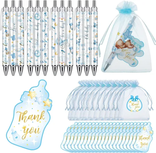 Vista 14 de Chuangdi 50 juegos de regalos de baby shower para invitados, incluye 50 bolígrafos, tarjetas de agradecimiento y bolsas de organza, Abeja