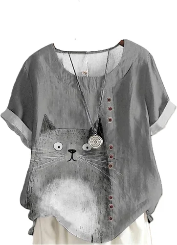 Vista 19 de domirica Flower Bird Printed Loose Boho Shirts Women Plus Size Summer Crew Neck Short Sleeve Blouses Colorido