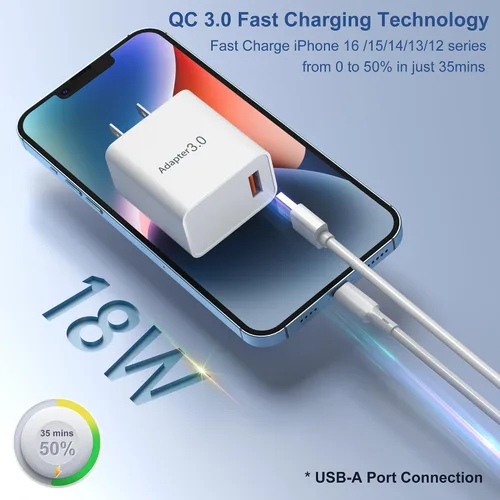 Vista 3 de OKRAY - Enchufe de pared USB, paquete de 2 unidades de 18 W, bloque de carga rápida 3.0, adaptador de corriente de carga rápida, cargador de viaje