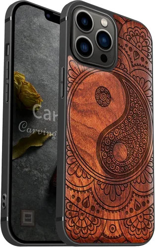 Vista 22 de Carveit Funda magnética de madera para iPhone 13 [madera natural y TPU suave negro] Funda protectora de madera única y elegante a prueba de golpes