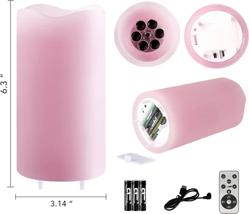 Vista 4 de XingsLight Velas sin llama para decoración del día de San Valentín con románticas luces de proyector de corazón rosa, funciona con pilas, vela LED
