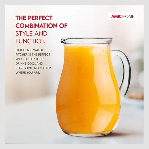 Vista 4 de Amici Home Roxy Glass Serving Pitcher with Handle & Spout - 34 Oz Clear Drinkware Jug for Water, Juice, Milk, Tea, or Cocktails - Italian Made