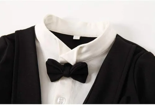 Vista 3 de Abolai Traje de boda de una sola pieza con chaleco a rayas para bebé niño