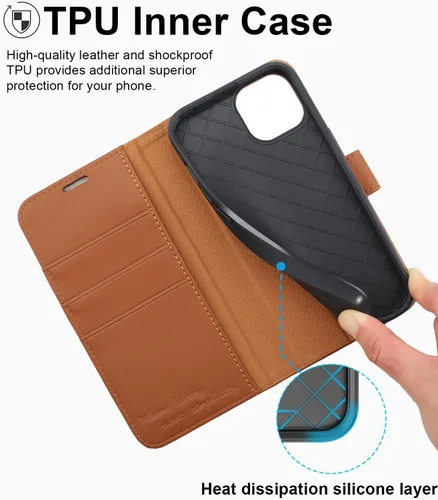Vista 6 de Funda tipo cartera para iPhone 13/iPhone 14 con tarjetero [funda de cuero de alta calidad] [bloqueo RFID]