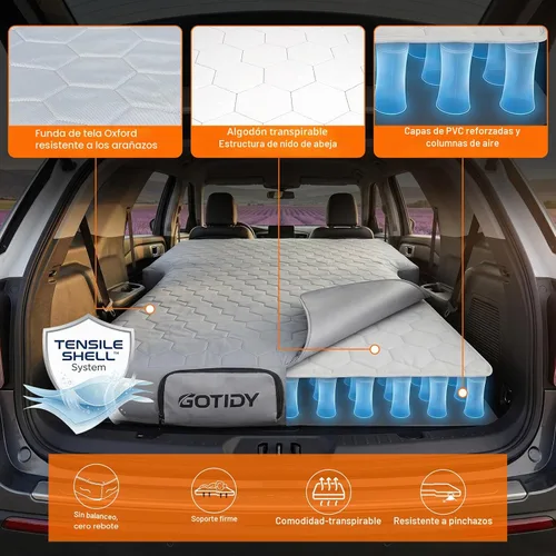 Vista 4 de Colchón de aire para SUV, carcasa de tracción extra resistente y cómodo, colchón SUV con funda de tela duradera y capa de algodón transpirable