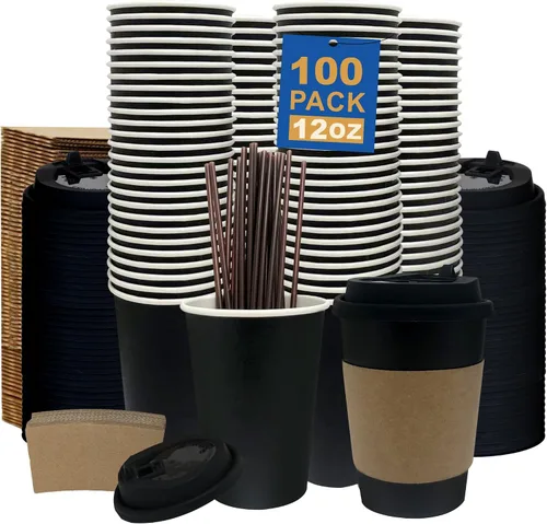 Vista 21 de Paquete de 100 tazas de café desechables de 8 onzas, tazas de papel desechables de color marrón a granel, tazas de café para té caliente, chocolate