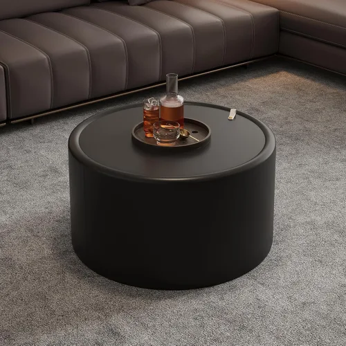 Vista 11 de ø Mesa auxiliar redonda de mármol sintético de 31.5 pulgadas con espacio de almacenamiento para sala de estar, moderna mesa de centro circular 31.5