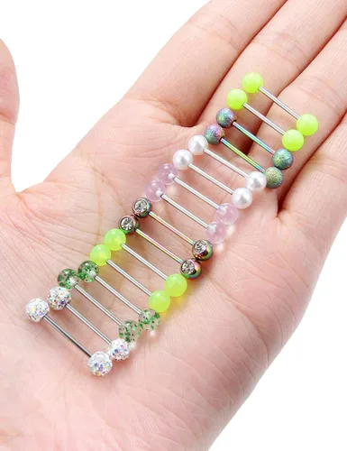 Vista 3 de Prjndjw 8-12 pares de anillos para pezón de acero quirúrgico de 14G y 16G, anillos para lengua de acero quirúrgico, piercing para pezón, diamantes