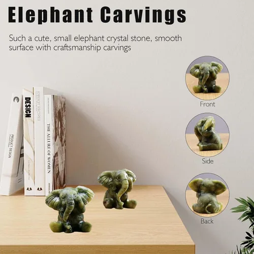 Vista 7 de Apengshi Figura de cristal natural, elefante de piedra cruda de jade, estatua decorativa de animal (elefante lindo)