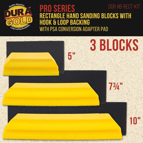 Vista 3 de Dura-Gold Pro Series Classic - Bloque de lijado manual rectangular con 3 bloques, juego de 5 pulgadas, 7-3/4 pulgadas y 10 pulgadas, soporte