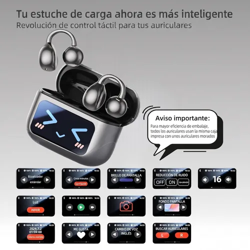Vista 2 de M100 - Auriculares con clip con funda para pantalla táctil, auriculares inalámbricos de oreja abierta para gafas de orejas pequeñas, batería de 50