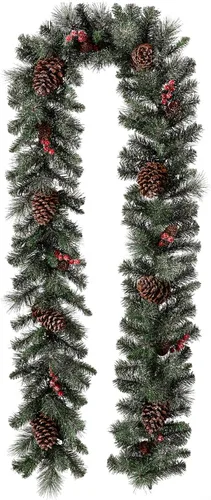 Vista 9 de Glitzhome - Guirnalda de Navidad de 9 pies con luces, guirnalda de Navidad para repisa, guirnalda de Navidad artificial preiluminada con conos