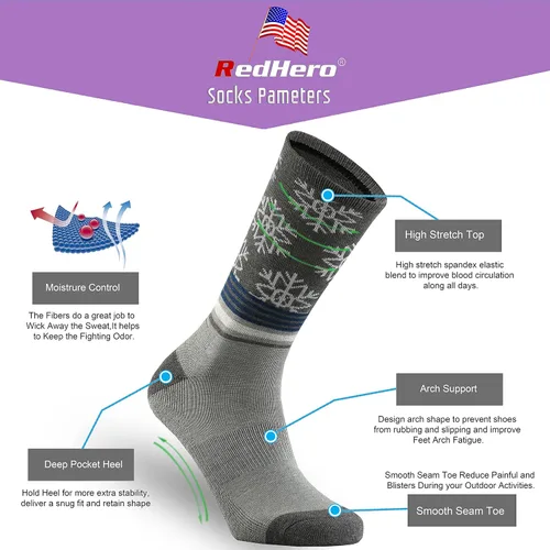 Vista 4 de Calcetines acolchados de lana merino para mujer con ligeros y suaves térmicos, para senderismo, senderismo, golf, senderismo, casual, para mujer