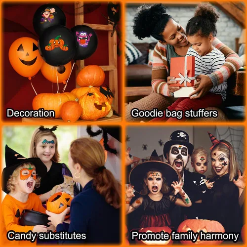 Vista 5 de Smilinfit Tatuajes temporales de Halloween para niños, recuerdos de fiesta de Halloween, hojas envueltas individualmente, suministros de decoración