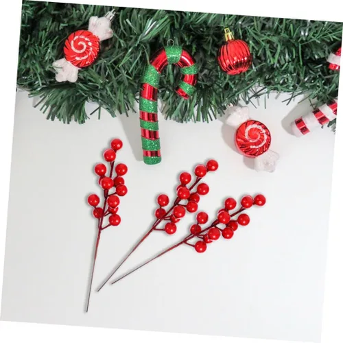 Vista 5 de Abaodam 24 piezas de espuma de Navidad de frutas rojas de acebo, ramas de acebo, centro de mesa de Navidad, decoración de Navidad, adornos