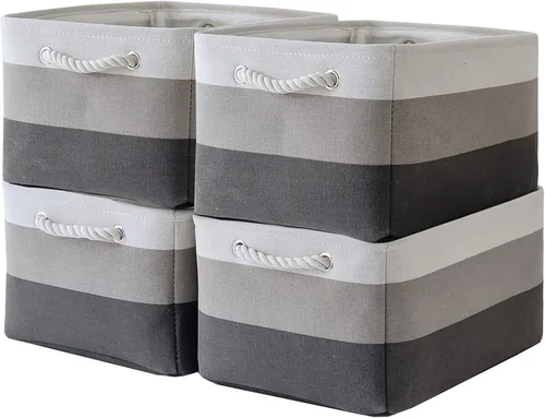 Vista 21 de Cesta de organización y almacenamiento para estantes - Paquete pequeño de 6 cestas de almacenamiento de tela plegables para organizar con asa