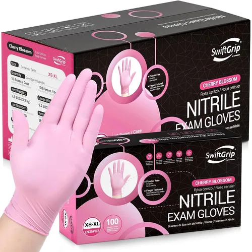 Vista 11 de SwiftGrip - Guantes de examen desechables rosados, 3 mil, talla XS, caja de 50 unidades, sin polvo, sin látex, guantes de grado médico para limpieza