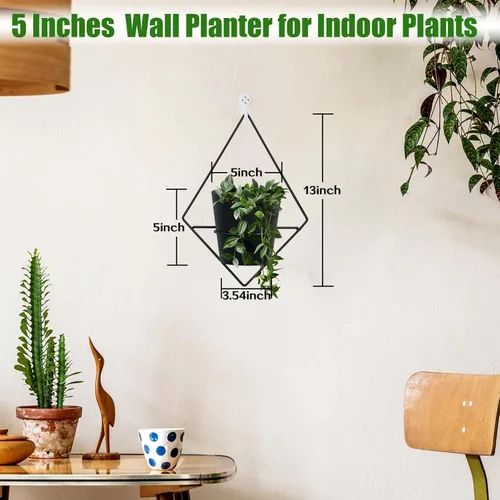 Vista 3 de Koalaime 3 juegos de macetas de pared para plantas de interior, macetas colgantes geométricas para plantas de interior, macetas de riego automático