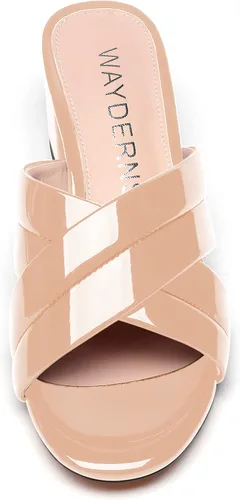Vista 3 de WAYDERNS Sandalias de tacón bajo con puntera abierta y tacón bajo para mujer, de 2 pulgadas Beige