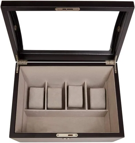 Vista 8 de Mele Co Royce - Caja de madera con tapa de cristal de bloqueo personalizada para relojes y accesorios